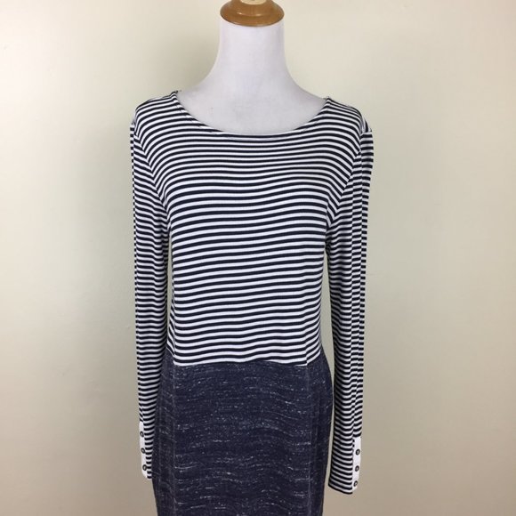 DOLAN  Anthropologie Blue White Striped & Specks Overlay Skirt Dress - Picture 5 of 10